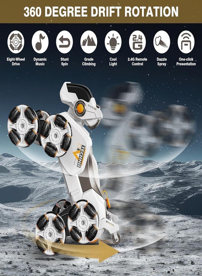 Bhavenu 8-Wheel Stunt RC Robot Dog | 2.4GHz Remote-Controlled Pet with Drift Wheels, 360° Rotation, LED Eyes & Smoke Effect | Interactive Robotic Toy for Kids Rechargeable RC Stunt Dog (White).. - Image 3
